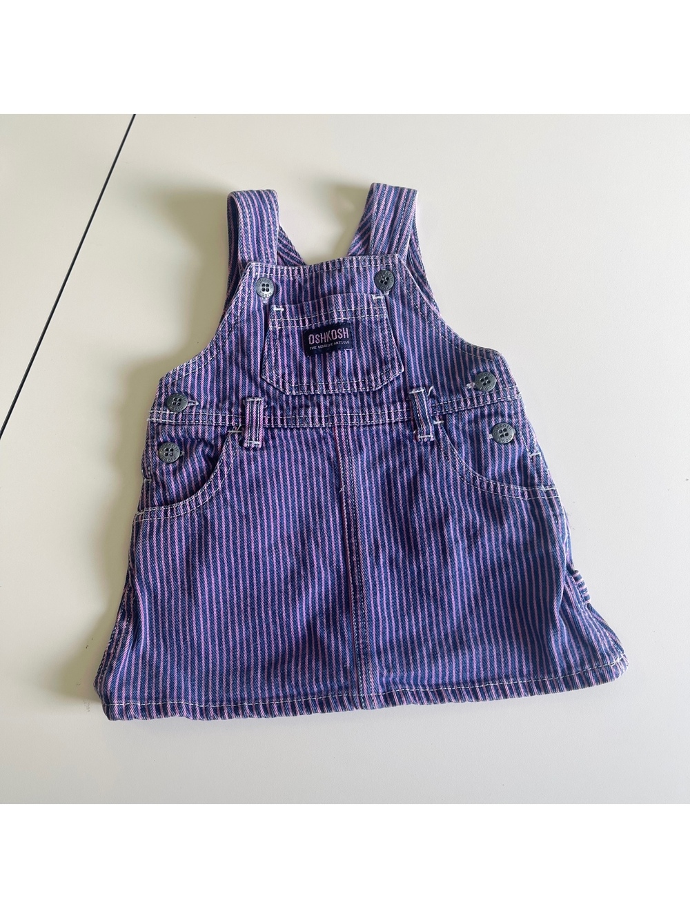 Vintage Oshkosh Baby Girl's Size 3/6m Striped Denim Overalls